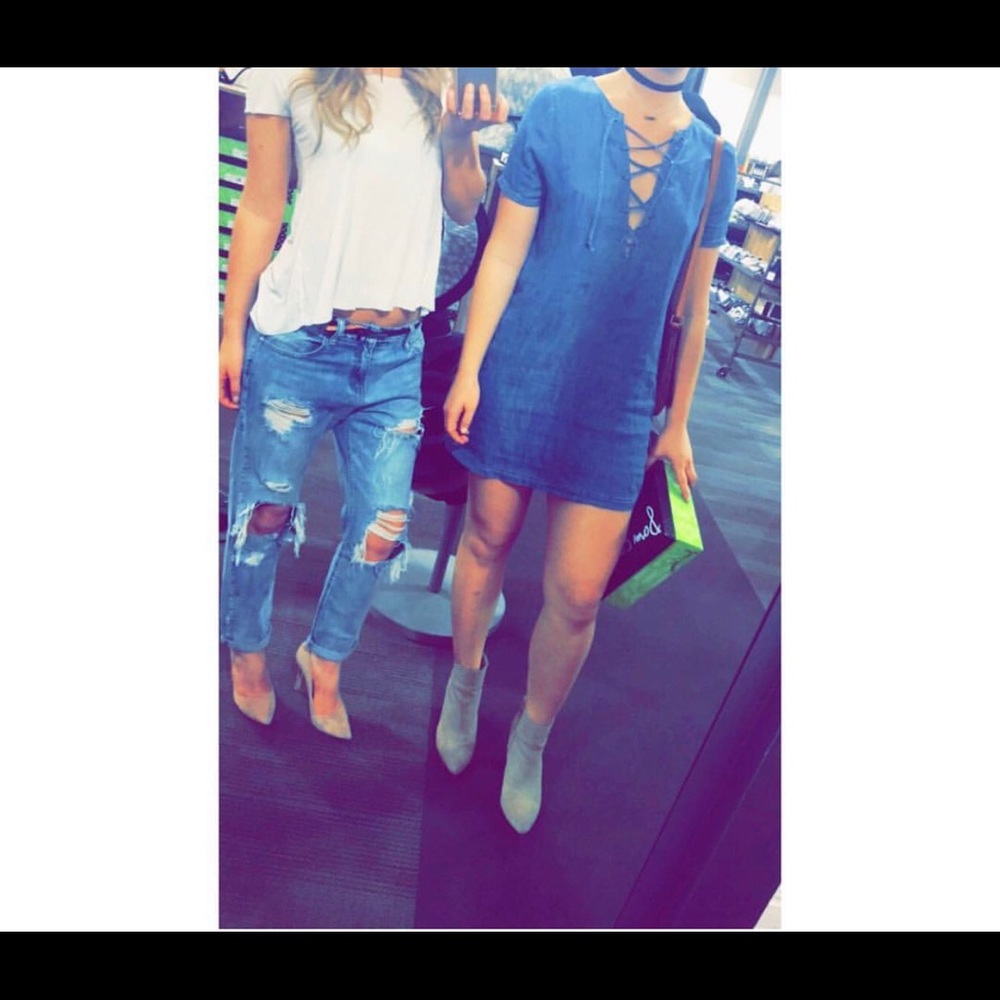 A&F LIGHTWEIGHT CHAMBRAY MINI DRESS